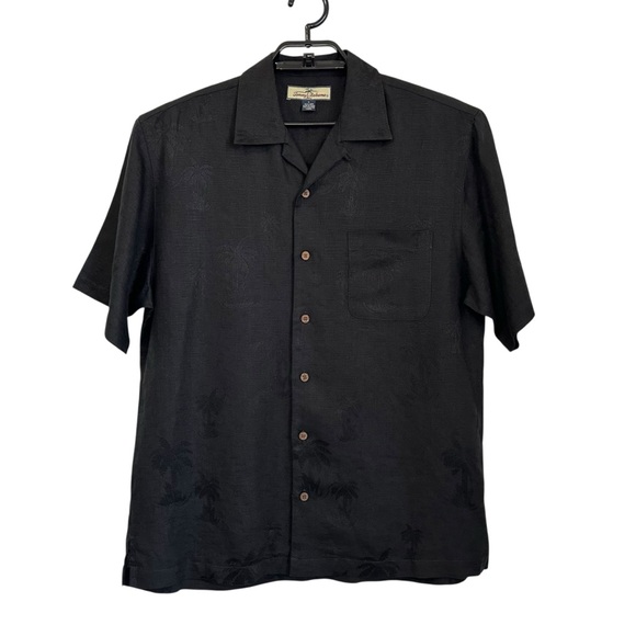 Tommy Bahama Mens Linen Short Sleeve Button Up Camp Shirt Small Black Palm Tree - Picture 1 of 6